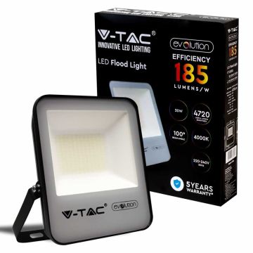 V-TAC Evolution VT-30185 Faro led 30W chip samsung SMD 157LM/W 100° bianco naturale 4000K slim alluminio nero IP65 - SKU 20449