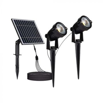 V-TAC VT-11031 Faretto led con picchetto lampada da giardino con pannello solare 2pz x1.2W colore nero luce 3000k IP65 - 20488