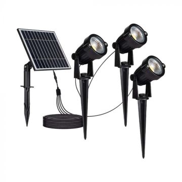 V-TAC VT-11031 Led spotlight with spike garden lamp with solar panel 3 pcs x1.2W black color light 3000k IP65 - 20489