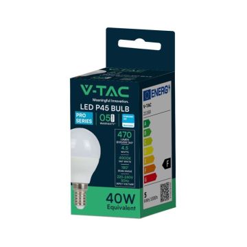 V-TAC VT-236 Led bulb 4.5W E14 drop chip Samsung P45 natural white light 4000K - SKU 21169