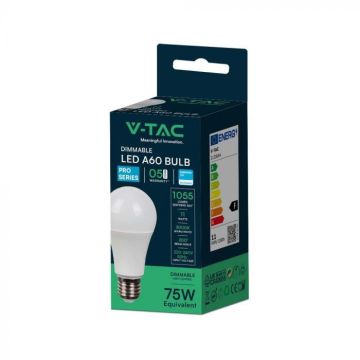 V-TAC PRO VT-262D Ampoule Led E27 puce dimmable Samsung SMD 11W A60 blanc chaud 3000K - SKU 2120044