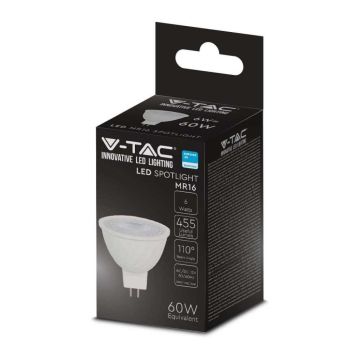 V-TAC PRO VT-257 LED spot bulb samsung chip SMD 12V 6W 110° GU5.3 MR16 warm white 3000K - SKU 21204