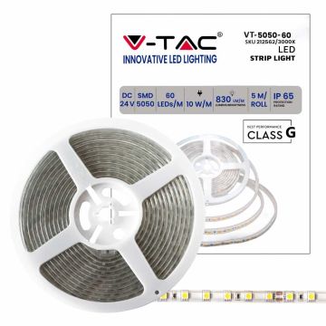 V-TAC VT-5050 Striscia 300LED strip 10w/mt IP65 24V SMD5050 5M 60LED/mt Bianco caldo 3000K waterproof - SKU 212562