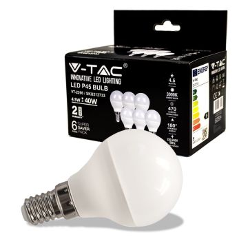 V-TAC VT-2266 Mini Globe LED Glühbirne SMD P45 4,5W E14 warmweiß 3000K - (6 Stück Box) SKU 212733