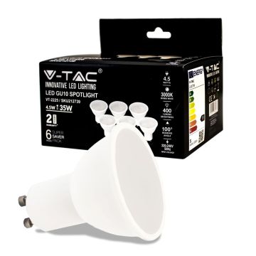 V-TAC VT-2225 Led spotlight 4.5W SMD GU10 warm white 3000K satin cover box 6 pieces - SKU 212739
