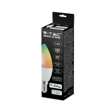 V-TAC Smart Light VT-5114 LED-Glühbirne E14 WiFi 4,5 W dimmbare Kerze RGB+3IN1 Alexa Google Management – 212754