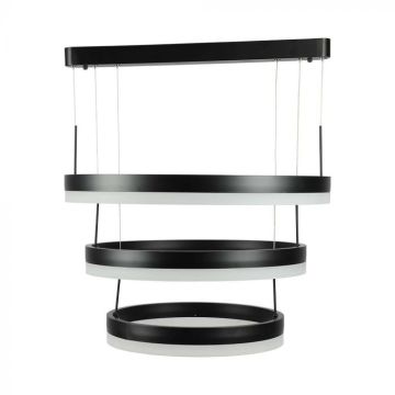 V-TAC VT-82-3-B Lustre suspendu LED avec anneaux 86W en métal avec 3 cercles, couleur noire, lumière 3000k, dimmable - 213990