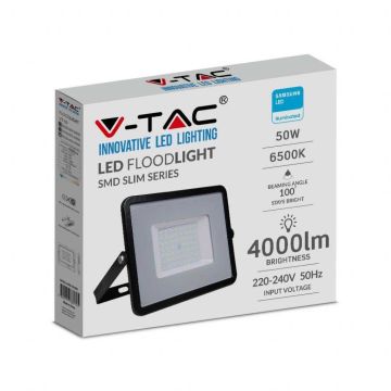V-TAC PRO VT-50 Projecteur LED 50W slim noir Chip Samsung SMD blanc chaud 3000K  - SKU 21406