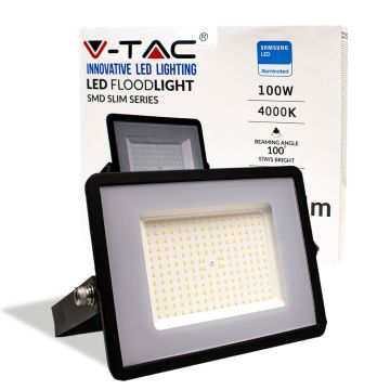 V-TAC PRO VT-100 Projecteur LED 100W slim noir Chip Samsung SMD blanc neutre 4000K  - SKU 21413