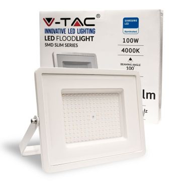 V-TAC PRO VT-100 Projecteur LED 100W slim blanc Chip Samsung SMD blanc neutre 4000K  - SKU 21416