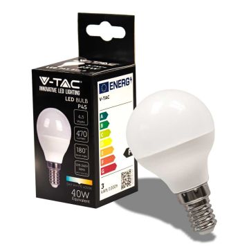 V-TAC VT-1880N LED-Glühbirne SMD 4,5W E14 Mini Globe P45 kaltes Weiß 6400K - SKU 2142521