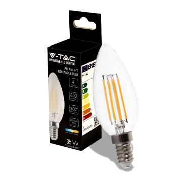 V-Tac VT-1986 Lampadina LED candela filamento 4W lampada E14 luce bianco naturale 4000K - 214413