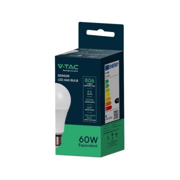 V-TAC VT-2016 Ampoule LED E27 8,5W A60 avec capteur crépusculaire allumage automatique blanc chaud 3000K - 214459