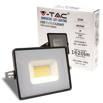 V-TAC VT-4021 20W LED SMD kaltweiß 6400K E-Serie G2 ultraschlank schwarz 1620lm IP65 - sku 215948