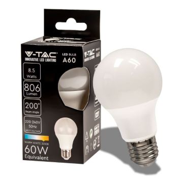 V-TAC VT-2099 Lampadina LED 8.5W E27 Bulb A60 bianco caldo 3000K - SKU 217260