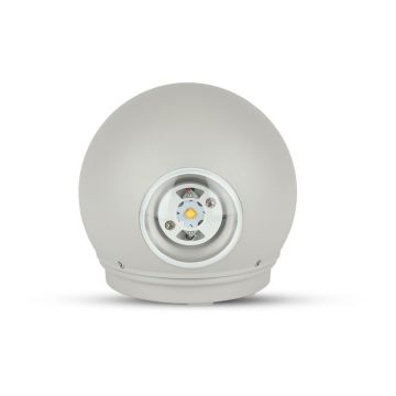 V-TAC VT-836 Lampada LED sferica COB 4W da parete alluminio grigio doppio fascio luminoso bianco caldo 3000K IP65 - SKU 218305