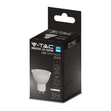 V-TAC PRO VT-291 Ampoule led GU10 38° puce samsung SMD 7.5W blanc chaud 3000K - SKU 21875