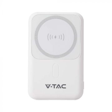 V-TAC power bank magsafe 10000Ah magnetic with wireless charging 20W ultra-thin white color - 23039