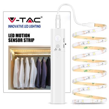 V-TAC VT-8082 Kit striscia led 2.8W 1M IP65 con alimentazione a batterie e sensore movimento PIR bianco naturale 4000K - SKU 2574