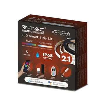 V-TAC Smart Home VT-5050 KIT bande led RGB+3IN1 SMD5050 + SMD2835 WiFi ip65 dimmable fonctionne avec smartphone - sku 2628