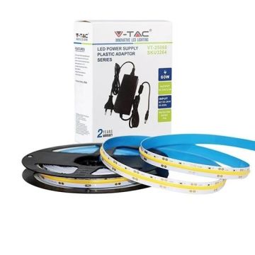 V-TAC led strip set 24V COB 421LEDs/m 5M warm white 3000K IP20 + power supply - SKU 2676