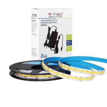 V-TAC Kit striscia LED 24V COB 5M monocolore bianco caldo 3000K CRI>90 IP20 + alimentatore - SKU 2679