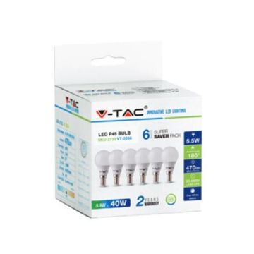 KIT Super Saver Pack V-TAC VT-2266 6PCS/PACK Lampadine Mini globo LED SMD P45 5,5W E14 bianco freddo 6400K - SKU 2735