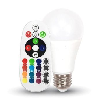 V-TAC SMART VT-2229 9W LED bulb E27 A60 RGB+W 3000K with RF remote control - sku 2766