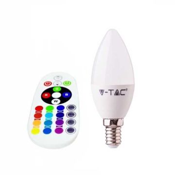 V-TAC SMART VT-2214 ampoule LED 3.5W E14 forme bougie RGB+W blanc chaud 3000K avec télécommande RF - sku 2769