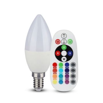 V-TAC SMART VT-2214 3.5W LED lampe bulb smd E14 Kerze form RGB+W kaltweiß 6400k mit Fernbedienung RF - sku 2771