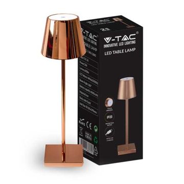V-TAC VT-7703 Lampe de table LED 3W rechargeable blanc chaud 3000K avec batterie 4000mA tactile Gradation et on/off corps or IP20 - SKU 2883