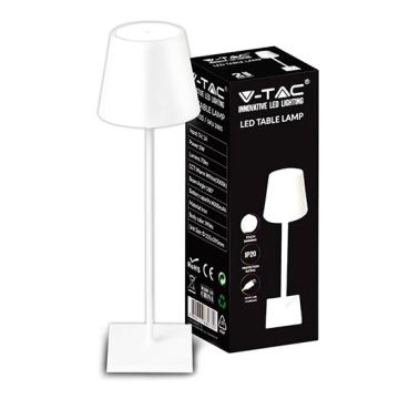 V-TAC VT-7703 3W LED table lamp rechargeable desk day white 4000K with 4000mA battery touch Dimming and on/off white body IP20 - SKU 2886