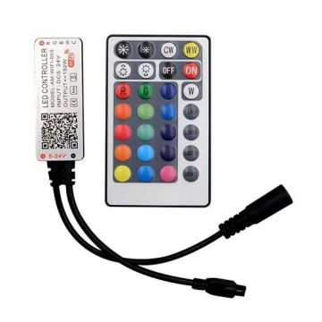 V-TAC VT-2429 Wifi controller with IR remote control for strip led 3IN1+RGB 12V/24V 28 buttons works with smartphone - SKU 2900