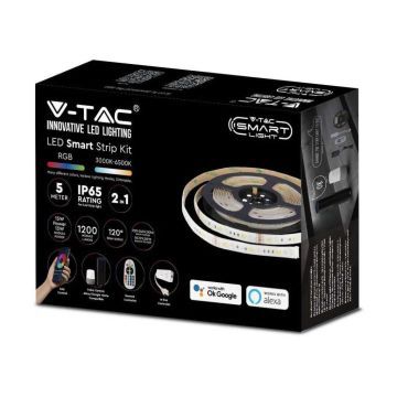 V-TAC Smart Home strip alexa google VT-5050 LED strip kit RGB+3IN1 SMD5050 WiFi IP65 dimmable smartphone management - sku 2910