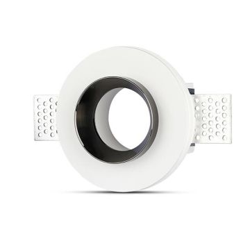 V-TAC VT-866 GU10-GU5.3 housing round recessed white gypsum with chrome metal finish for Spotlights - sku 3146