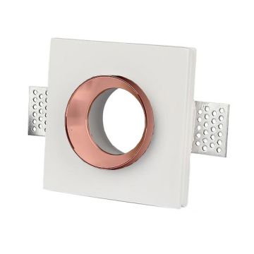 V-TAC VT-866 GU10-GU5.3 housing square recessed white gypsum with metal rose gold finish for Spotlights - sku 3150