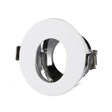 V-TAC VT-874 Plafond Rond trou ovale blanc+chrome réglable 15° twist to open pour Spotlights LED GU10-GU5.3 - SKU 3164