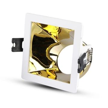 V-TAC VT-875 GU10-GU5.3 Beschlag Weiß+gold quadratischer für LED Spotlights - SKU 3166