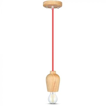 V-TAC VT-7778-R Lustre porte-lampe LED en bois de noyer + Câble rouge 1 mètre - 3723