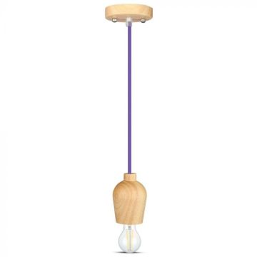 V-TAC VT-7778-PR Walnut wooden LED lamp holder chandelier + Purple cable 1 meter - 3724