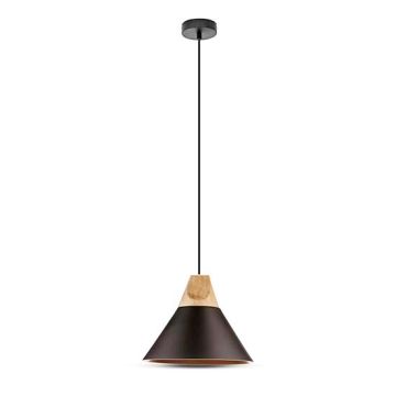 V-TAC VT-7425 Lumière Pendant 1MT E27 abat-jour corps noir en aluminium avec plateau bois Ф250mm - SKU 3757