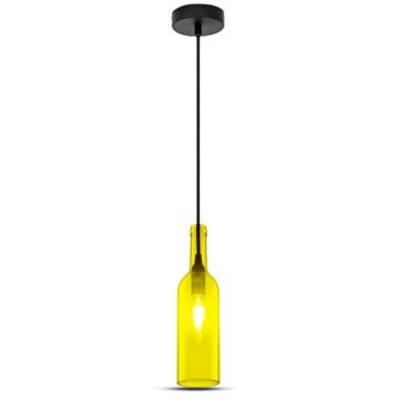 V-TAC VT-7558 Lampadario led forma bottiglia decorativo in vetro 1MT attacco E14 Ф72mm colore giallo sku 3773