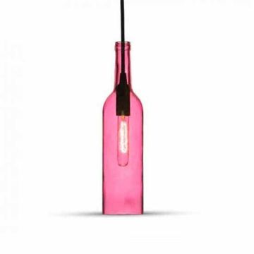 V-TAC VT-7558 LED-Kronleuchter mit dekorativer Flasche aus rosa-fuchsiafarbenem Glas, 1 MT, E14-Fassung, 72 mm, Artikelnummer 3774
