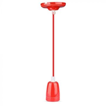 V-TAC VT-7998 Lampadario pendente 1mt E27 in porcellana Ф47mm cavo in corda colore rosso IP20 - SKU 3807