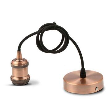 V-TAC VT-7555 Lumière Pendant 1MT E27 coupelle or rose bronze métal Ф50mm câble noir - sku 3840