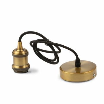 V-TAC VT-7555 Lumière Pendant 1MT E27 coupelle Marron Bronze métal Ф50mm câble noir - sku 3841