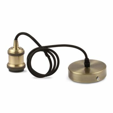 V-TAC VT-7555 Lumière Pendant 1MT E27 coupelle Laiton Bronze métal Ф50mm câble noir - sku 3842