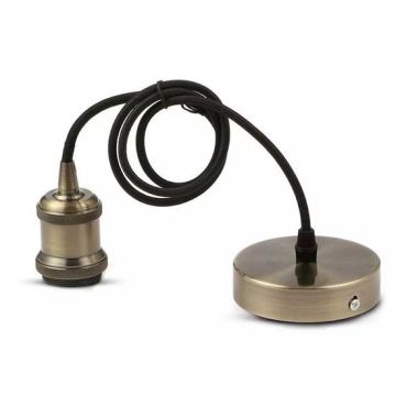 V-TAC VT-7555 Lumière Pendant 1MT E27 coupelle Bronze métal Ф50mm câble noir - sku 3843