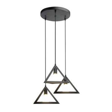 Trio Geometric Black Pendant Light 3xE27 1MT With Black Canopy Ф250mm VT-7144 – SKU 3927