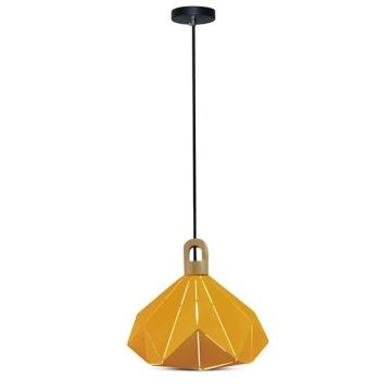 V-TAC VT-7323 Lumière Pendant 1MT E27 abat-jour prisme jaune corps métallique avec plateau bois Ф320mm - SKU 3950